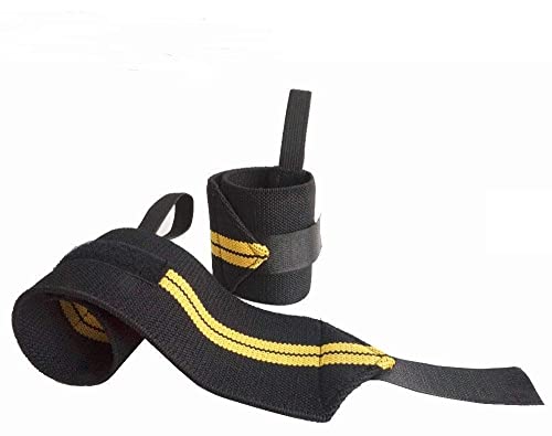 Image of SPIRO Wrist Wrap (1 Pair) 24 Inch Long, Supporter for Gym, Hand Band With Adjustable Size Strap & Thumb Loop for Power Lifting, Weight Lifting, Sports Training (Black & Yellow)