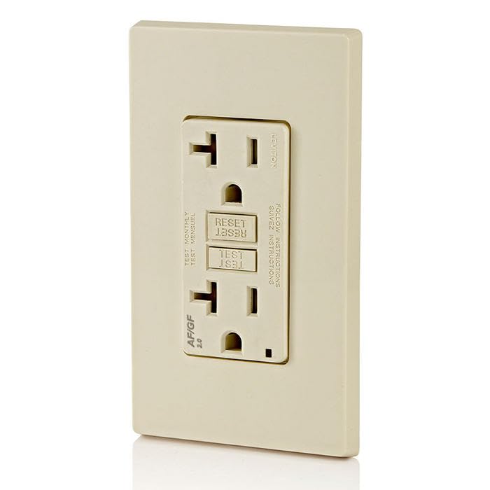 Image of Leviton Dual-Function AFCI /GFCI Outlet, 20 Amp, Self Test, Tamper-Resistant with LED Indicator Light, Protection from Both Electrical Shock and Electrical Fires in One Device, AGTR2-T, Light Almond