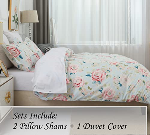 Dauaoto Queen Size 90"X90" Duvet Cover Set, Bedding Cotton Floral Print Pattern For Teens Girls, Rose Flower Garden #TOP4