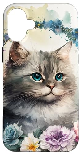 猫 ボーホー フローラル 子猫 抽象アート 女性 女の子 猫好き スマホケース iPhone 16 Plus 用