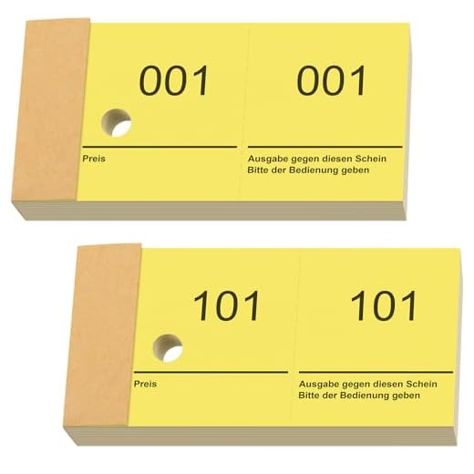 Nezyo Doppelnummern Blöck 1-200 Tombola Lose mit Zahlen Nummernblöcke Zahlenblöcke 10cm X 5cm Raffle Tickets für Garderobe Verlosung Events Messen Eintrittskarten und Leckereien(Gelb)