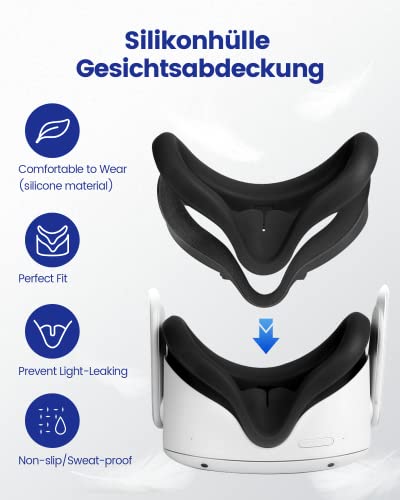 VR Face Cover Pad Silikon Gesichtsbedeckung für Oculus, Waschbar Silikon VR Gesichtsschutz, BOZILY Ersatz Gesichtspolster VR Zubehör für Quest 2 Headset (Schwarz) - Image 4