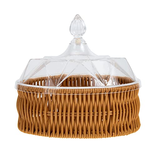 Ipetboom Cesta de Pão de Rattan Com Tampa Acrílica Natural Pão de Vime Pão Tecido Comida Fruta Veget