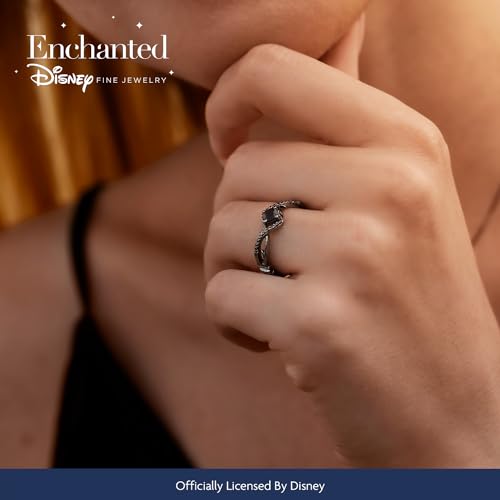 Disney Villain Maleficent Engagement Ring for Women with 4MM Center Cushion Shape Onyx and 1/10 Cttw Treated Black Round Diamond in Black Rhodium over Sterling Silver by Jewelili | Enchanted Disney Fine Jewelry4