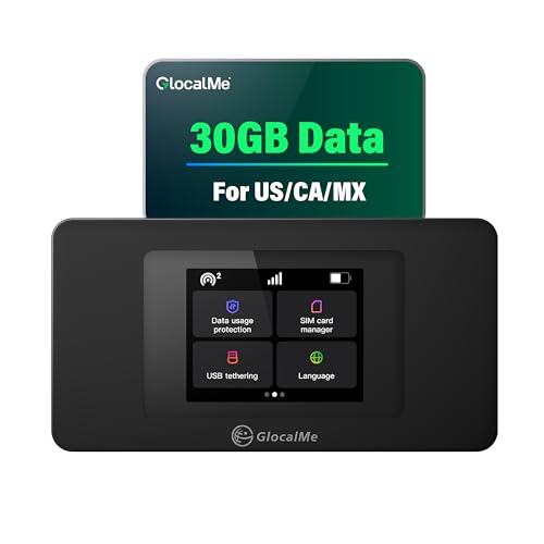 GlocalMe DuoTurbo 4G Mobile Hotspot Device with 30GB US/CA/MX Data 60 Days, Portable WiFi Hotspot for Travel in 200+ Countries, SIMFREE and Dual Modem