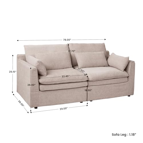 Image of WJShome Modular Sectional Sofa, Deep Seat Love Seat Cloud Couch with Water-Resistant & Stain-Resistant Fabric, Removable Washable Covers,Modern Sleeper Sofa for Living Room, Apartment, Khaki