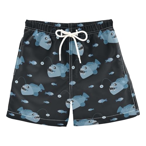 Boys Swim Trunks Quick Dry Angler Fish Beach Board Shorts with Mesh Lining Youth Swimwear 2-12T