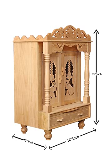 Image of sevan Wood Temple /Pooja mandir for Office and Home 12x18 Door Legs Plain