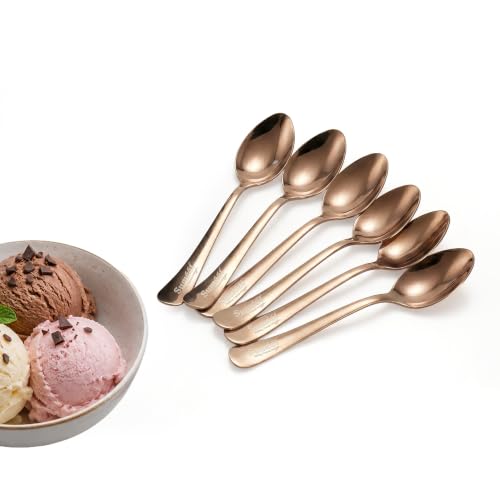 Image of Sumeet Stainless Steel Rose Gold Dessert /Table Premium Spoon Set of 6 Pc - (18cm L) (1.6mm Thick)