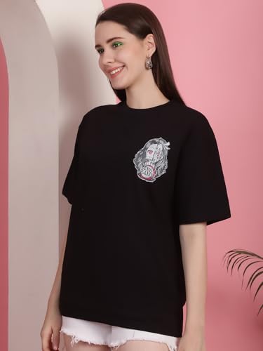 Image of Preneum Women's Cotton Cool Graphic Printed Baggy Fit Drop-Shoulder Sleeves Cotton Oversized T-Shirt