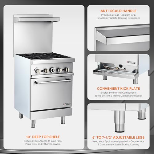 Wilprep WGR-0R24-LP 24 Inch Liquid Propane Gas Range With Oven, Single Oven Gas Range With Total 153,000 Btu Capacity, 4 Burner Commercial Gas Range thumb #7