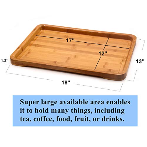 Bamber Large Bamboo Serving Tray Decorative Coffee Tea Platter 18 X 13 X 1.2 Inches #TOP1
