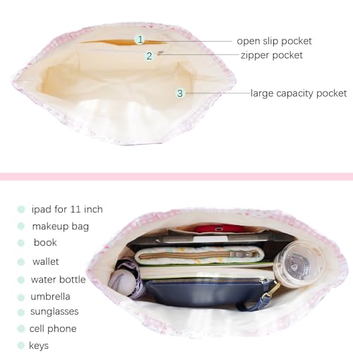 Image of Floral Quilted Cotton Shoulder Bag for Women Daily Use Medium Size Handbag Large Capacity Thickened Design Tote