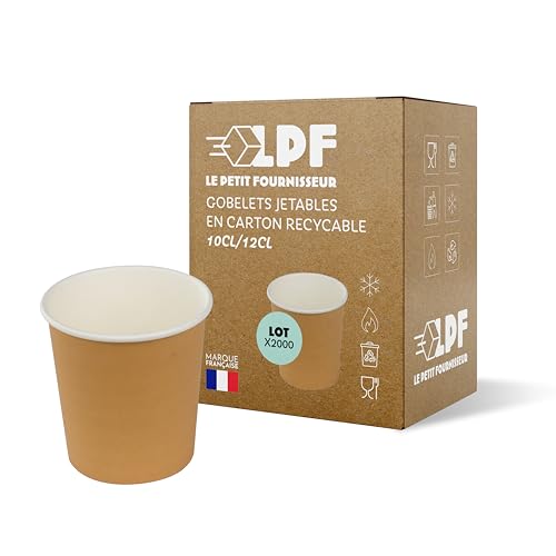 LPF LE PETIT FOURNISSEUR - Lot de 2000 Gobelets jetables en Carton Kraft 10-12cl - Recyclable et Biodégradable - Gobelets café, thé, boissons chaudes et froides - Résistant à la chaleur - Couleur Brun