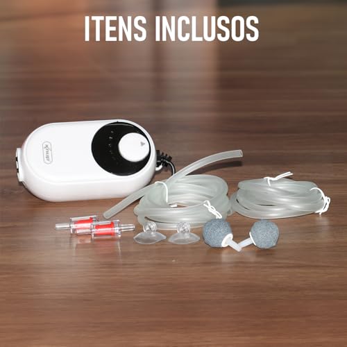 Kit Bomba Compressor De Ar Para Aquario De 6,8L IPX4 Para Peixes é Bivolt Acompanha Fonte Carregador