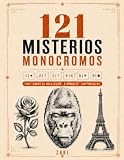 121 MISTERIOS MONOCROMOS: 7 Categorías · Flores, Animales, Monumentos, Objetos y Más · Revela Imágenes Ocultas con un Solo Bolígrafo · Libro de Colorear por Números para Adultos