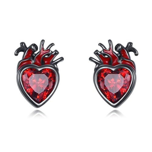 Boucles d'oreilles anatomiques cœur argent 925 gothique femme originale