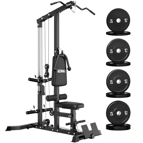 GOIMU LS01 LAT Pulldown Machine, LAT Row Cable Machine with AB Crunch, LAT Tower with Cable Row Attachments, 3 in 1 Pulley Stations for Home Gym (Black with 190LBS Weights)