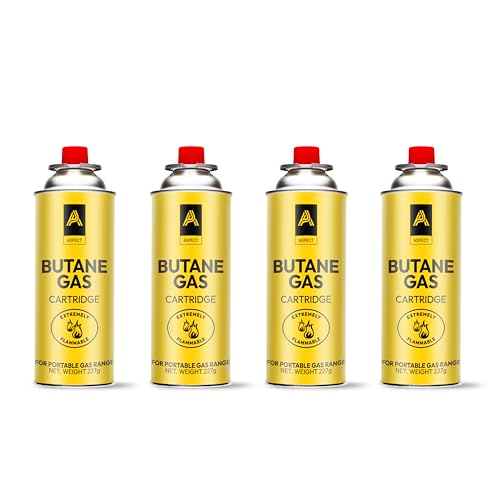 Aspect Camping Gas Gas Canisters for Camping Stove Butane Gas Perfect Suitable for Portable Stove BBQ Blow Torches Safe and Secure Bottle (Pack of 4)