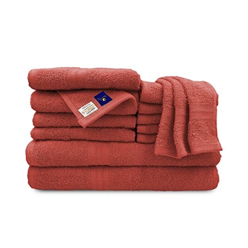 Sassoon Kama 12 Piece Luxury Bath Towel Set | Super Soft & Plush 100% Cotton, Highly Absorbent Lightweight Towel for Bathroom, Hotel, Spa 500 GSM (2 Bath Towel, 4 Hand Towel, 6 Wash Cloth) Rust Color