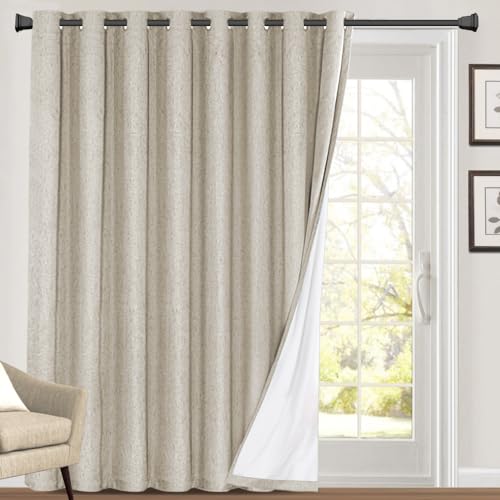 Image of PrinceDeco Linen Blackout Curtains 108 Inches Long Faux Linen Blackout Curtains for Bedroom Extra Wide Curtains for Sliding Glass Doors Extra Wide Patio Door Curtains,W100 X L108 Inch,Cobblestone