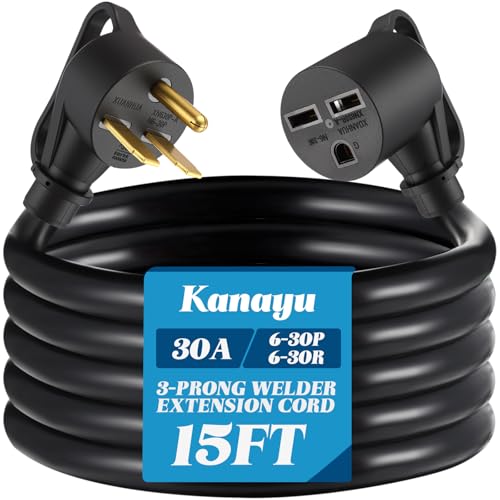 Image of Kanayu 15ft 30A NEMA 6-30 Extension Cord, 6-30P Male Plug to 6-30R Female Receptacle Power Cord with Handle for Welder Compressor Heater, STW 10 AWG /3C, 250V, 7500W, ETL Listed
