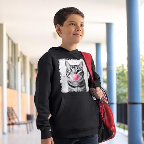 Bubblegum Cat Kids' Hoodie - Cute Cat Hooded Sweatshirt - Animal Lover Gift Hoodie for Kids3
