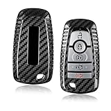 T-carbon Real Carbon Fiber fits for Lincoln Navigator Key Fob Case,Key Shell Protector Compatible with Raptor Bronco F150 Explorer Smart Key Fob Cover with Keychain,Black