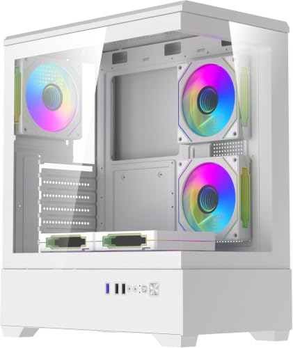 darkFlash C365 E-ATX Mid Tower PC Case, Dual Tempered Glass 270° Panoramic View, Supports E-ATX/ATX/M-ATX, Up to 7 Fans 5 inside, 240mm Radiator, 330mm GPU, USB 3.0 Front I/O – White