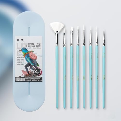 Image of THOOVI - HIMI - Gouache /Paint Mini Brushes Set 8 Pcs - Acrylic Oil Watercolor Face & Body Gouache Painting - Nice Gift - Art hobbyist,Adults(Blue)