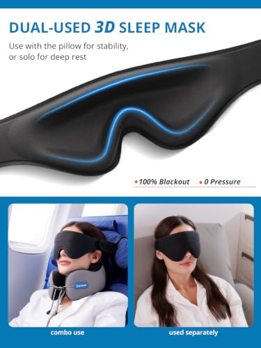 SARISUN Coussin de Voyage Avion avec Masque Sommeil 3D Coussin tour de cou voyage – Image 6