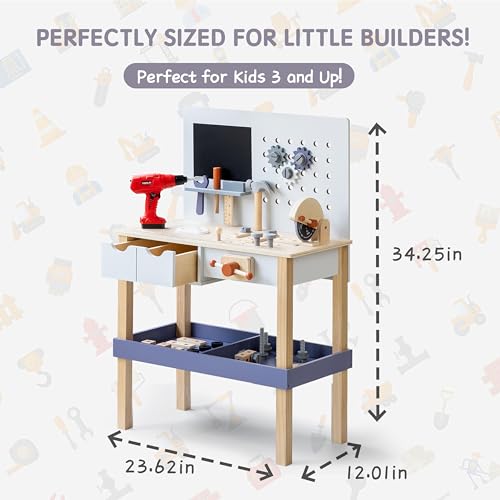 Leeshyah SAIPO003 Wooden Kids Tool Bench With Electric Drill, Toddler Tool Bench thumb #5