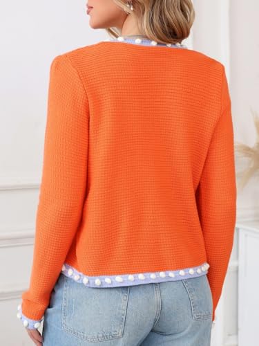 Image of Cropped Cardigan for Women Open Front Jackie O Sweater Jacket Button Down Fall Chunky Knit Coats