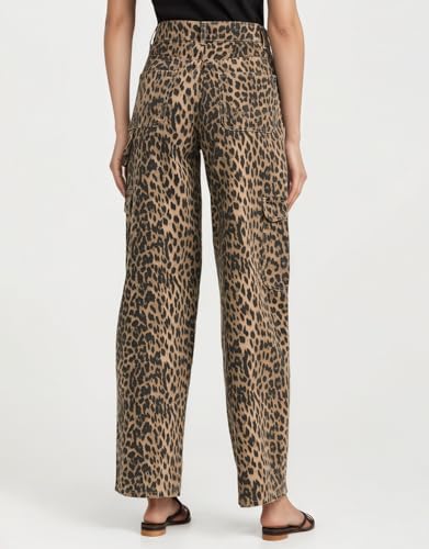 Kedera Womens Leopard Cargo Pants Straight Leg Cheetah Print Jeans Wide Leg Y2K Barrel Baggy Boyfriend Jeans with Pockets3