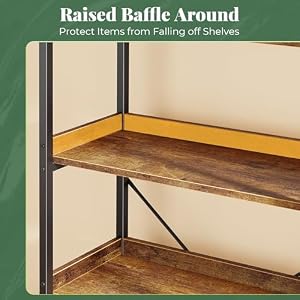 Huuger 5 Tier Bookshelf with 10 Open Shelves and Raised Baffle, Rustic Brown — photo 5 of 6
