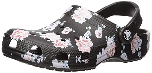 Crocs Women's Classic Graphic Clog | Water Slip On Shoes, Floral/Black, 4