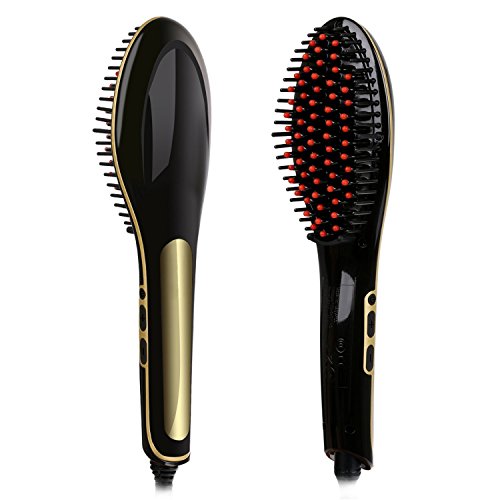 Electric Digital Heating Hair Straightener Brush with LCD Display Hair Comb for Faster Straightening Styling by Jecnovo (black)