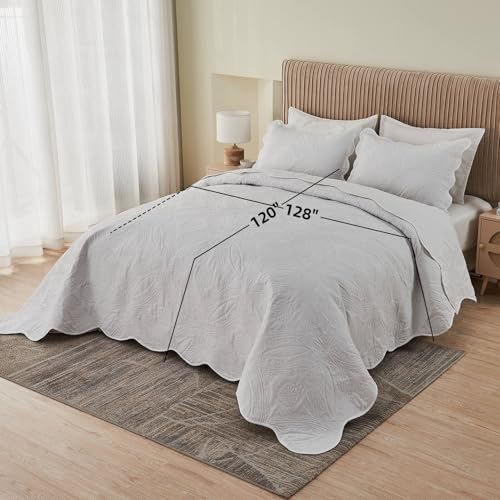 Image of Kingnex Extra Wide Oversized King Bedspreads 128x120 for Tall King or Cal King Bed Ultrasonic Quilted Coverlet Set 3 Piece Include 1 Quilt 2 Pillowcases White