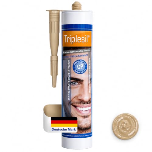 Triplesil Premium Silikon Dichtstoff 1 ×310 ml Sanitärsilikon für fenster Bad & Küche Wasserbeständigzum Abdichten-DIY Dichtmasse Innen & außenbereich (Beige 1)