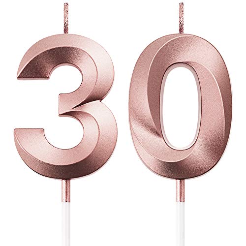 BBTO 30th Birthday Candles Number Candles Cake Topper Decoration for Birthday Wedding Anniversary Celebration Supplies(Rose Gold)