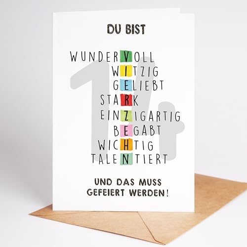Lovely Cards - Rätselkarte bunt - 14. Geburtstag Mädchen Jungen - Geschenke Teenager - Geschenke Mädchen 14 jahre - Birthday Card A6 (14 Jahre) Geburtstagskarte Sohn Tochter Enkelin Enkel