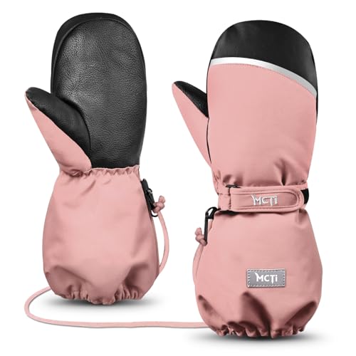 Image of MCTi Kids Mittens Waterproof Winter Ski Warm Sherpa Lined Long Cuff with String