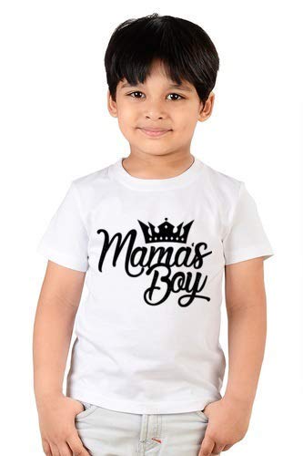 Printmate Boys and Girls Mamas Boy Kids Gifting Cotton Round Neck Unisex  Half Sleeve T-Shirt Dress White