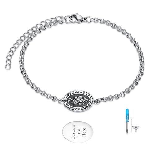 Birth Flower Urn Bracelet for Ashes for Women 925 Sterling Silver Cremation Bracelet Memorial Keepsake Jewelry for Human Ashes