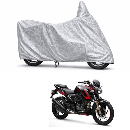 Image of 100% Waterproof Two Wheeler Body Cover Multi Layered Fabric Designed for TVS Apache200 | Belt Buckle Lock | Silver Mag