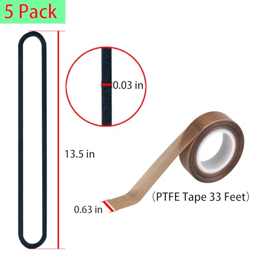 ziHenryDa 4 Pack Foam Replacement Gaskets compatible with Deluxe Food VS-12 Vacuum Seale,Teflon Tape/PTFE Tape for Deluxe Food VS-12 Vacuum Sealer(PTFE Tape 33 Feet) (13.5 * 1.76 * 0.3)