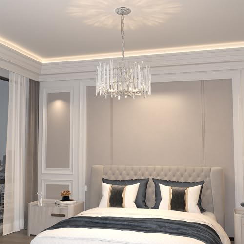 Aimluxin Chrome Crystal Chandeliers for Dining Room, 20" Modern Raindrop Round Pendant Ceiling Lights Fixture Living Room Entryway Bedroom 8 Light — view 3