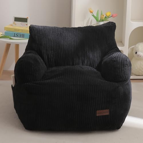 Image of MAXYOYO Kids Bean Bag Chair, Stuffed Bean Bag Sofa, Black, Standard | Bean Bag Chair for Boys and Girls, Lazy Sofa with Pocket Floor Chair for Gaming, Reading