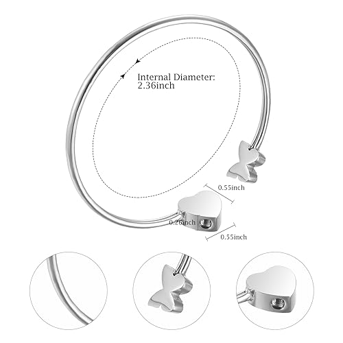 XIUDA Urn Bracelet for Human Ashes Butterfly Heart Ash Bracelet for Women Stainless Steel Openable Cuff Bangle Cremation Bracelet - Always in My Heart3