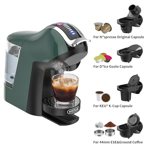 Image of KOTLIE Espresso 5in1 Single Serve Coffee Maker, 19Bar Cappuccino&Latte Maker, Cold&Hot Brewing Coffee Machine for K*cup /NES*presso Original /D*olce G*usto /Ground Coffee /44mm ESE(Dark Green)